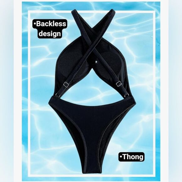 Kaei&Shi One Piece Swimsuit Women Cut Out Criss Cross Thong Monokini Black M - Picture 6 of 10